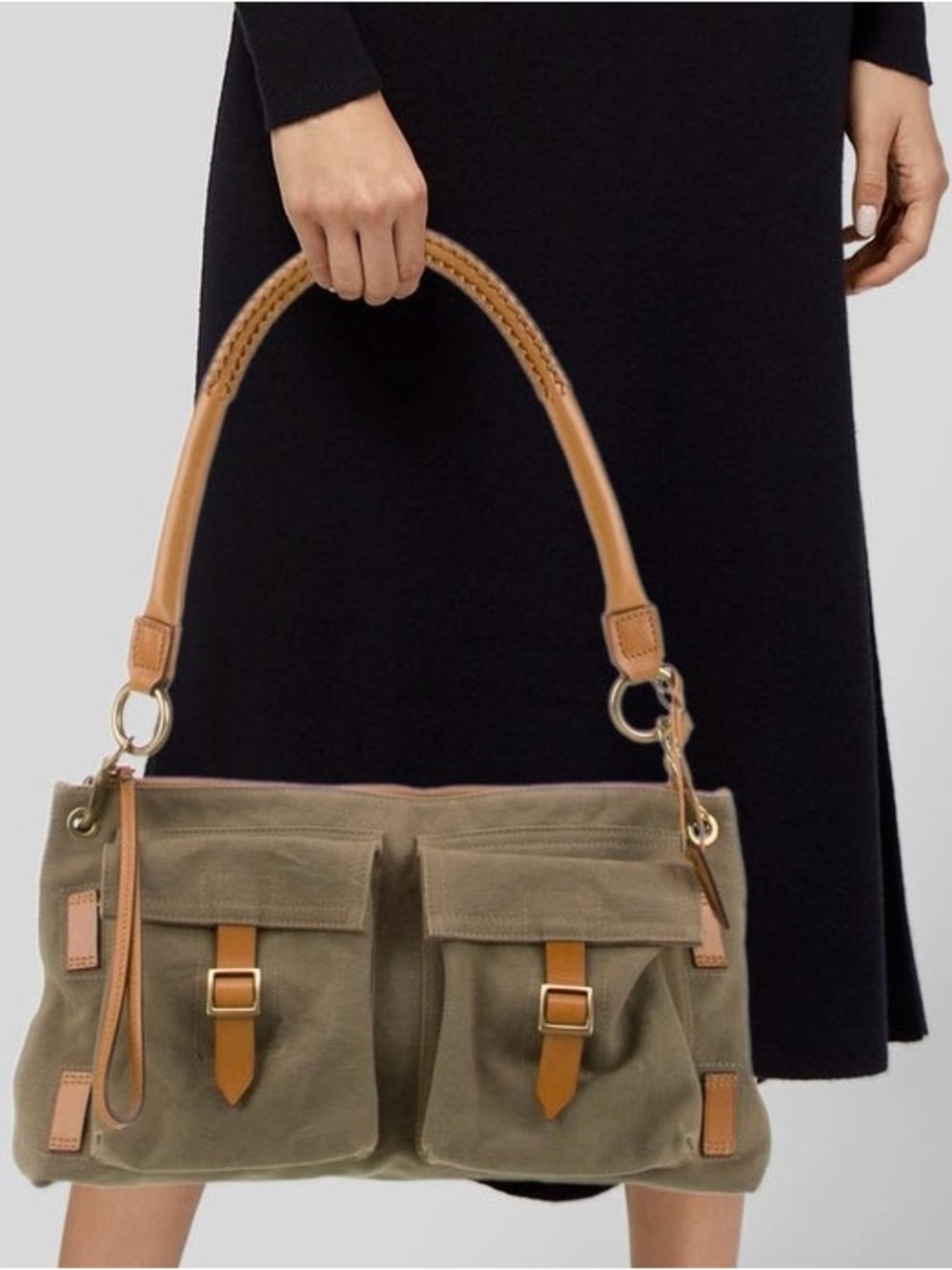 Gucci Khaki Canvas Utilitarian Shoulder Bag
